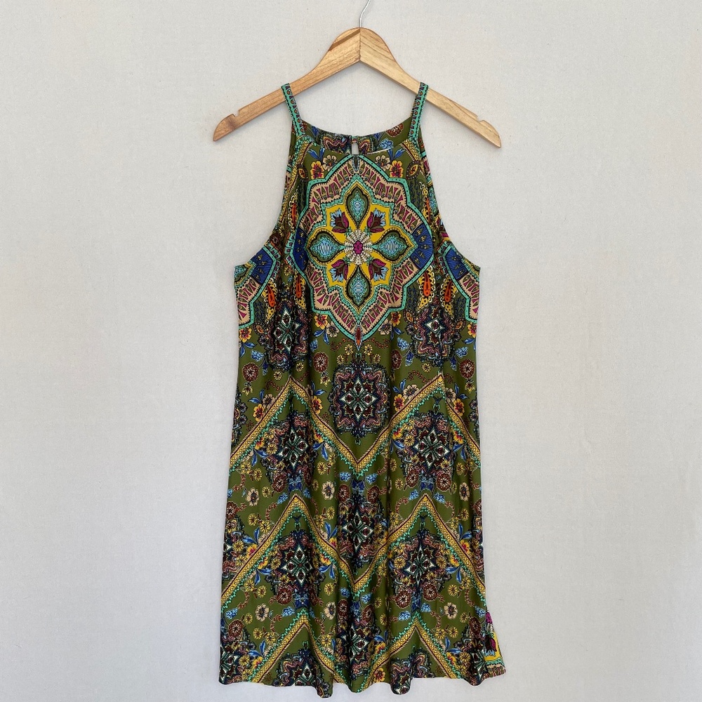 EMMA & MICHELE Women’s Large Halter Style Shift Dress Stained Glass Print